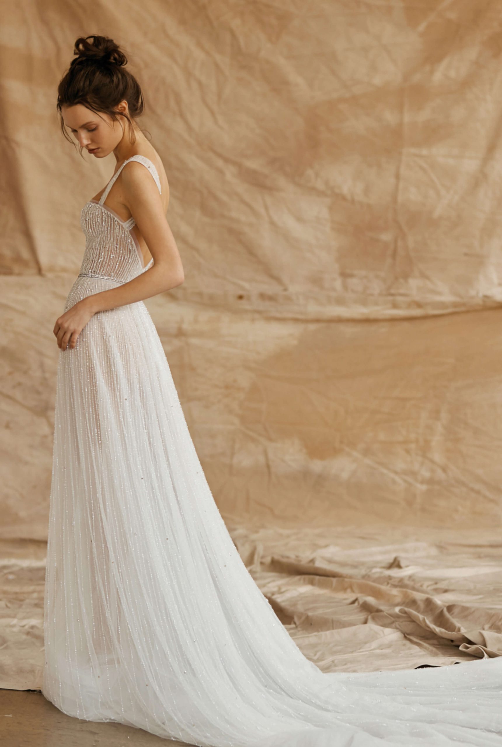 Gorgeous Deep Double V Neck Satin Prom Dress with Cap Sleeves - Image 6